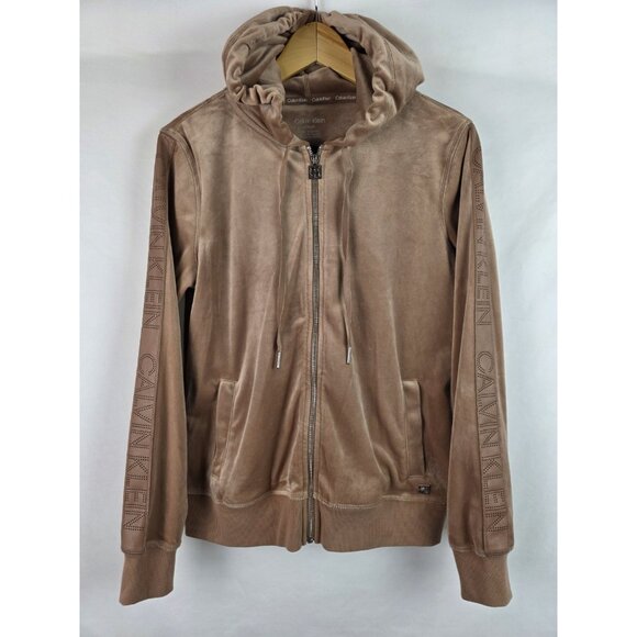 Calvin Klein Women's Hoodie Jacket Size Small Brown Velour Velvet Long Sleeve - Picture 13 of 13